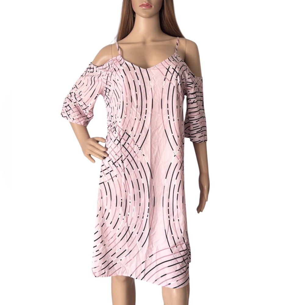 Cold-Shoulder Strapless Pink Patterned Dress